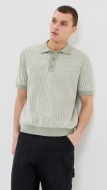 Wax London Ladder Stripe Turin Knit Polo in Light Khaki at Shopbop