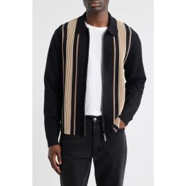 Wax London Lennox Stripe Cotton & Cashmere Zip-Up Shirt at Nordstrom
