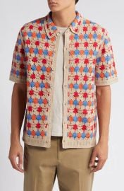 Wax London Porto Crochet Short Sleeve Button Up Shirt at Nordstrom