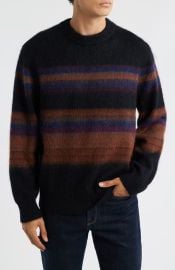Wax London Wilde Brush Stripe Wool Blend Crewneck Sweater in Black /Dark Multi at Nordstrom Rack at Nordstrom Rack