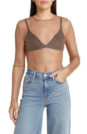 WayF Mika Metallic Mesh Long Sleeve Top at Nordstrom