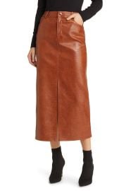 Wayf Roberta Croc Embossed Faux Leather Midi Skirt at Nordstrom