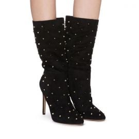 Waylyn Studded Black Suede Mid Calf High Heel Stiletto Boots at Walmart