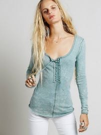 We The Free   Lace Up Layering in Green at Free People