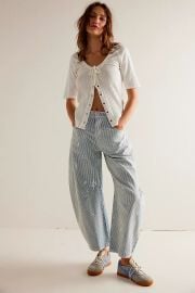 We The Free Good Luck Mid Rise Stripe Barrel Jeans at Free People