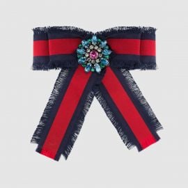 Web grosgrain bow brooch at Gucci