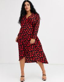 Wednesday\'s Girl Curve midaxi wrap dress in heart print at ASOS