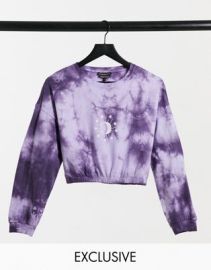 Wednesdays Girl Curve coordinating cropped sweatshirt with celestial print in tie dye at ASOS