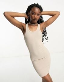 Weekday Close racer back rib mini dress in beige - Exclusive to ASOS ASOS at ASOS