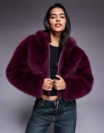 Weekend Collective faux fur cropped coat in plum | ASOS at ASOS