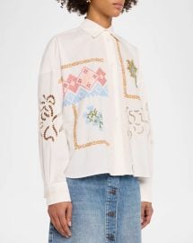 Weekend Max Mara Fonte Embroidered Cotton Poplin Shirt at Neiman Marcus