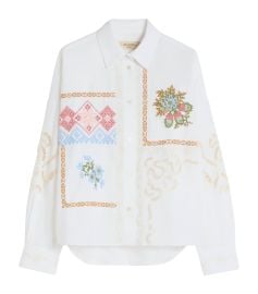 Weekend Max Mara White Cotton Embroidered Shirt at Harrods