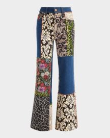 Weezy High-Rise Mixed-Media Patchwork Jeans at Neiman Marcus