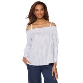 Wendy Williams Off-the-Shoulder Striped Top with Removable Straps at HSN