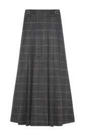 Wesley Pleated Midi Skirt in Charcoal Wool Silk Clubcheck Plaid Gabriela Hearst at Gabriela Hearst