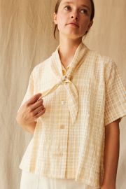 Wesley Shirt Tonal Cream Gauze Plaid CARON CALLAHAN at Caron Callahan