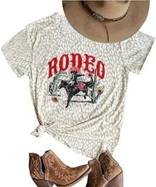 Western Cowboy Bleached T-Shirt for Women Vintage Desert Cactus Graphic Shirts Cowgirl Rodeo Casual Tee Tops at Amazon