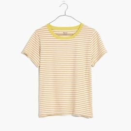 Whisper Cotton Rib-Crewneck Ringer Tee in Baywind Stripe at Madewell