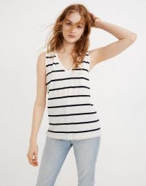 Whisper Cotton V-Neck Pocket Tank in Creston Stripe by Madewell at Madewell