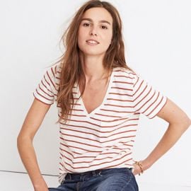 Whisper Cotton V-Neck Pocket Tee in Abilene Stripe by Madewell at Madewell