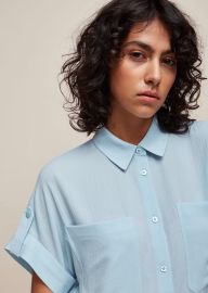 Whistles Textured Short Sleeve Blouse in Pale Blue at Whistles