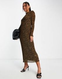 Whistles high neck plisse column dress in animal print at ASOS