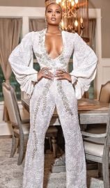 White Beaded Jumpsuit by Ese Azenabor at Ese Azenabor