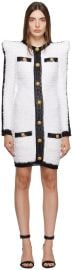 White Black Pointed Shoulder Minidress by Balmain on Sale at ssense