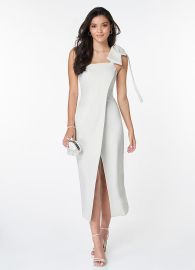 White Bow Down To Love White Satin Bow Midi Dress Dresses Azazie at Azazie