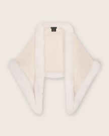 White Cashmere Shawl with Finland Fur Trim Sofia Cashmere SofiaCashmere at Sofia Cashmere