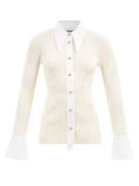 White Crystal-embellished ribbed cardigan  Ganni  FASHION US at Matches