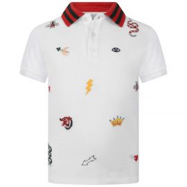 White Embroidered Polo Top by Gucci at Gucci