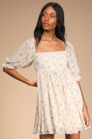 White Floral Print Dress - Puff Sleeve Dress - Chiffon Mini Dress - Lulus at Lulus