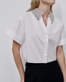 White Forever and Always Reversible Shirt With Crystal Collar in Super Compa TWP at TWP