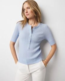 White House Black Market Elbow Sleeve Henley Sweater in Chambray Blue at White House Black Market