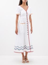 White Luella-C embroidered cotton-blend midi dress Saloni UK at Matches