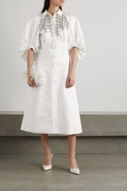 White Mercer belted crystal-embellished gathered faille midi shirt dress HUISHAN ZHANG NET-A-PORTER at Net a Porter