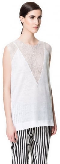 White Mesh Linen Tshirt at Zara