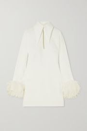 White Michelle feather-trimmed cutout crepe mini dress 16ARLINGTON NET-A-PORTER at Net a Porter