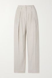 White Pleated linen-blend corduroy wide-leg pants BRUNELLO CUCINELLI NET-A-PORTER at Net a Porter