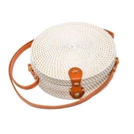 White Rattan Camilla Bag - Palm Leaf  POPPY  SAGE  Wolf amp Badger at Wolf & Badger