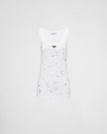 White Ribbed Knit Jersey Top With Embroidery PRADA at Prada