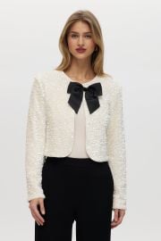White Sequin Cropped Cardigan with Grosgrain Bow Hilary Radley at Hilary Radley