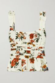 White Silvia shirred floral-print cotton top  BROCK COLLECTION  NET-A-PORTER at Net a Porter