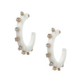 White Studded Hoop Earrings Jennifer Miller Jewelry at Jennifer Miller