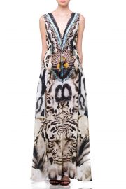 White Tiger Animal Print Long Slit Maxi at Shahida Parides