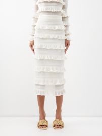 White Wonderland frilled-lace midi skirt Zimmermann FASHION US at Matches