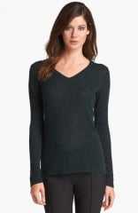 White and Warren Print V-Neck Cashmere Sweater in green at Nordstrom