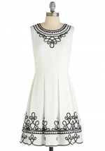 White and black embroidered dress at Modcloth