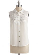 White blouse with embroidered collar at Modcloth